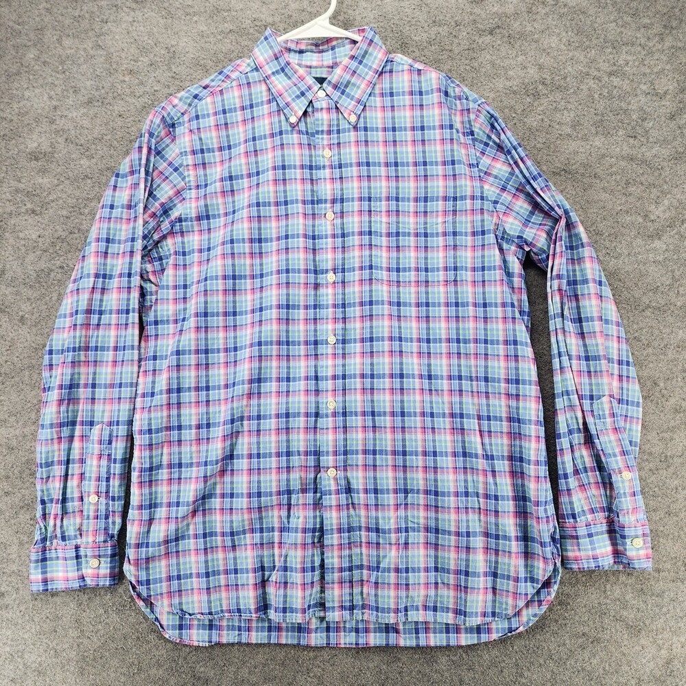 Ralph Lauren Shirt Mens Large Button Down Blue Pink Plaid Long Sleeve